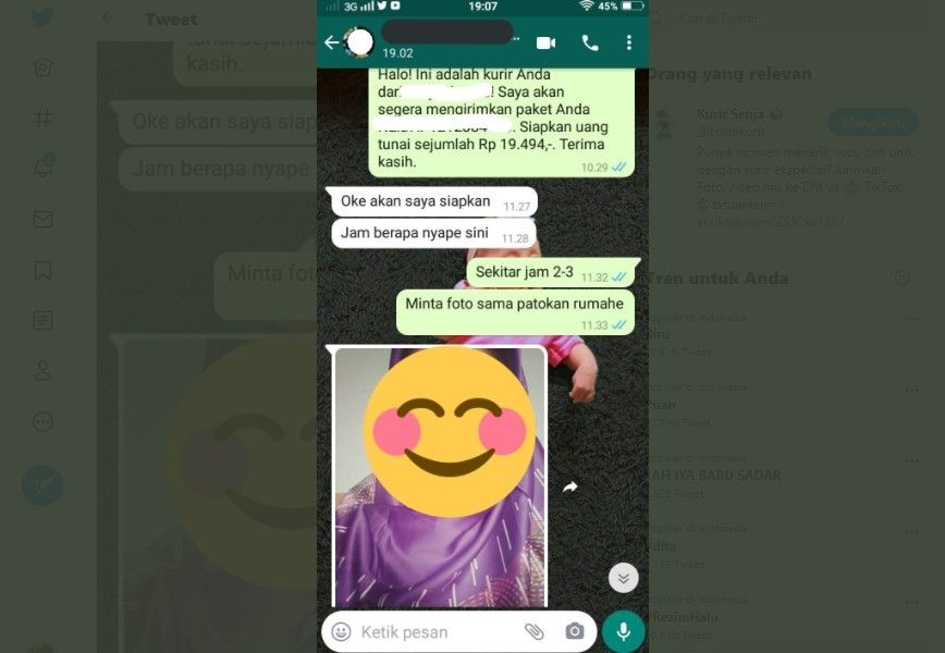 Emak-emak kirim foto tak terduga ke kurir (Twitter)