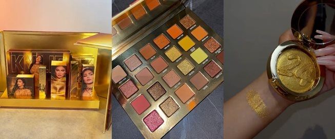 Koleksi makeup edisi spesial ulang tahun Kylie Jenner, serba emas. (Instagram/@kyliecosmetics)