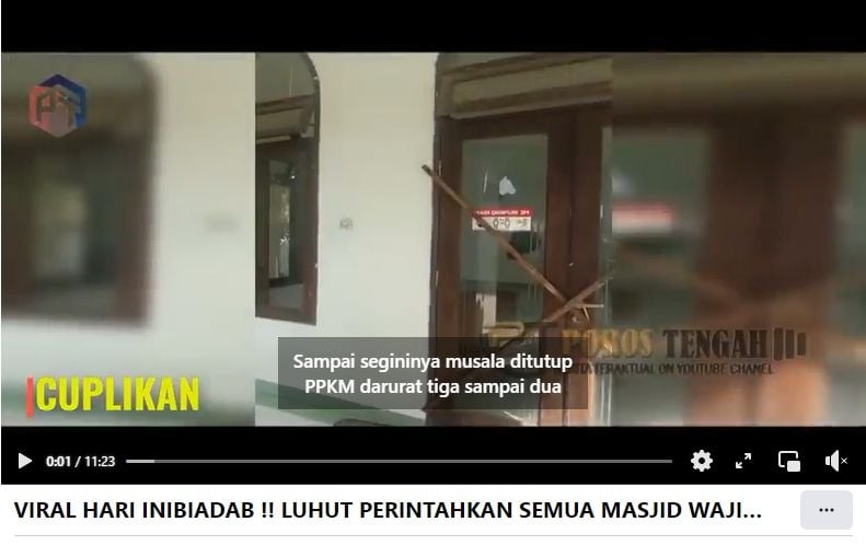 Fakta Luhut perintahkan semua masjid disegel. (Facebook)