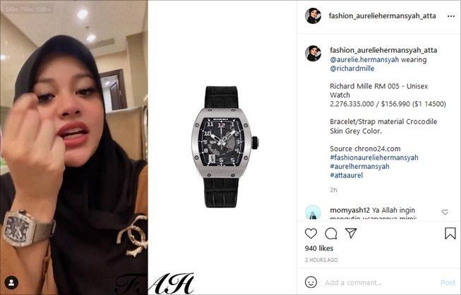 Jam tangan mewah Aurel Hermansyah seharga Rp2,2 miliar. (Instagram/@fashion_aureliehermansyah_atta)