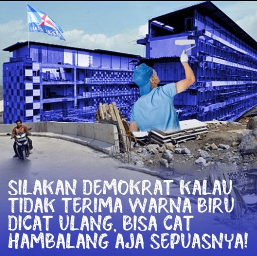 Viral Wisma Hambalang dicat biru dan ada bendera Demokrat. Ini adalah hasil editan.