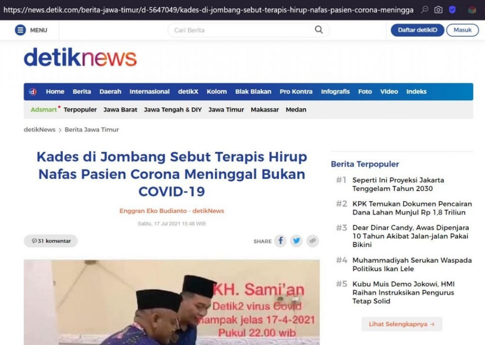 Fakta pria berpeci meninggal usai hirup napas pasien Covid-19 Turnbackhoax.id)