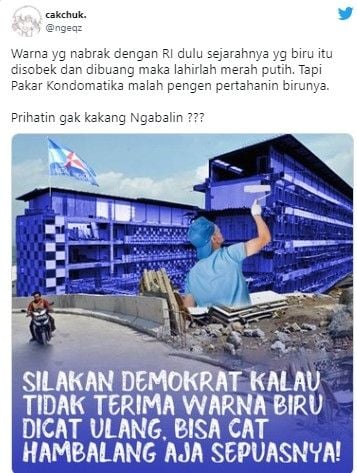 Viral Wisma Hambalang dicat biru dan ada bendera Demokrat. Ini adalah hasil editan.