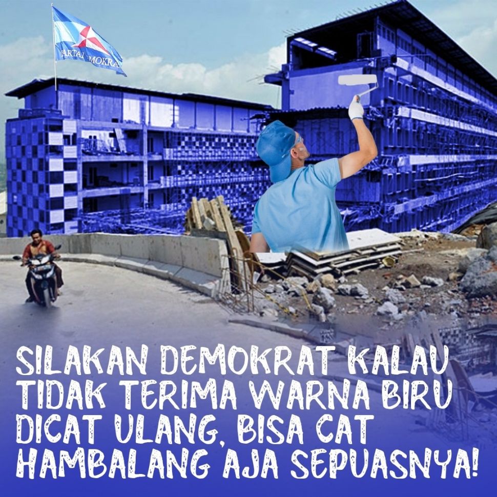 Meme Hambalang dicat biru beredar di media sosial. [Twitter]