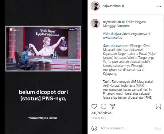 Jaksa Pinagki Masih Terima Gaji dari Negara. (Instagram/@najwashihab)