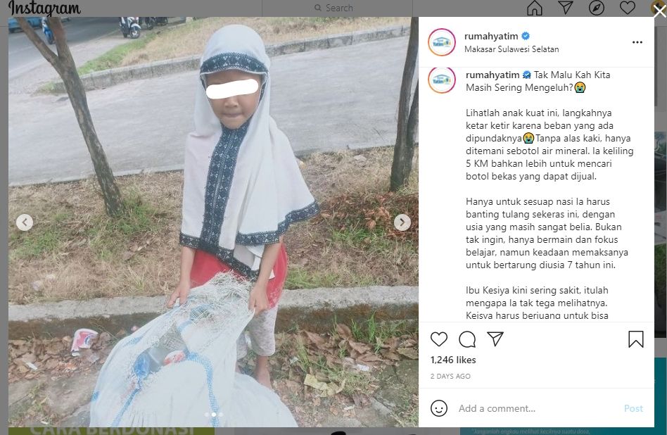 Pemulung cilik jalan 5 km tanpa alas kaki (Instagram)