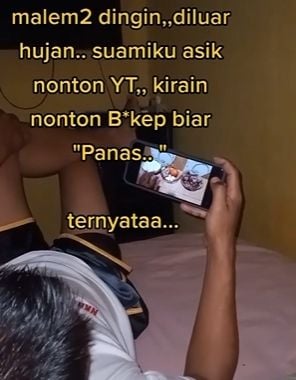 Istri kaget lihat suami nonton video 'panas' malam hari. (Tiktok)