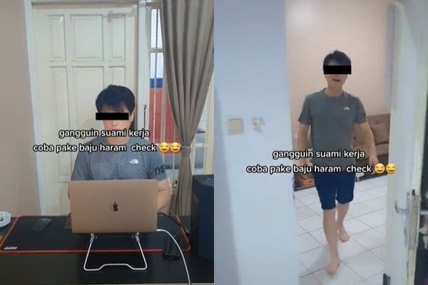 Viral Istri Nyelonong Masuk Pakai Baju Haram saat Suami WFH di depan Laptop. (TikTok)