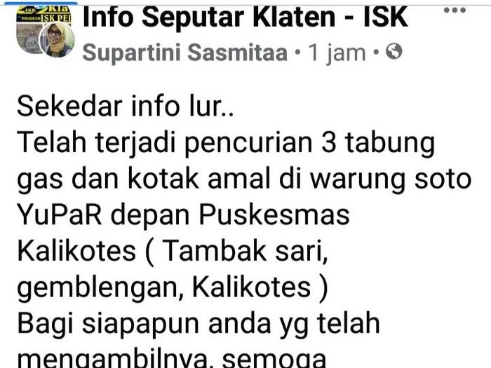 Pemilik warung hadiahkan beras untuk pencuri (Facebook)