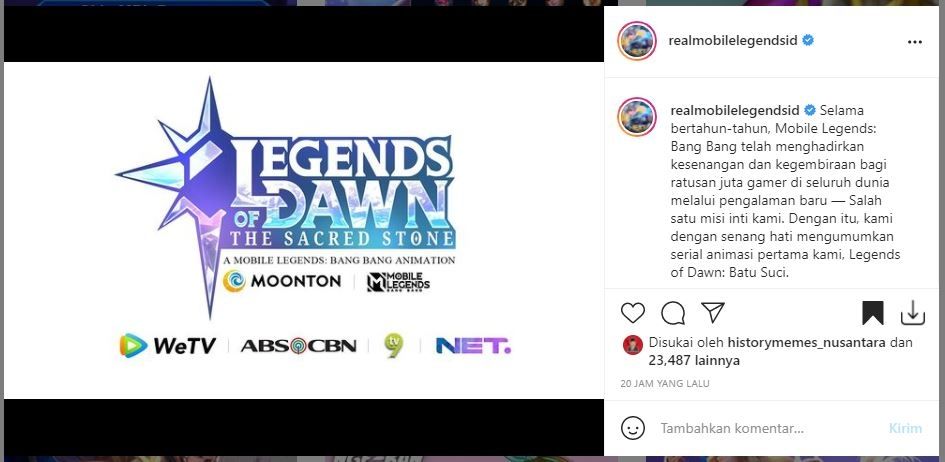 Mobile Legends dapatkan adaptasi anime. (Instagram/ realmobilelegendsid)