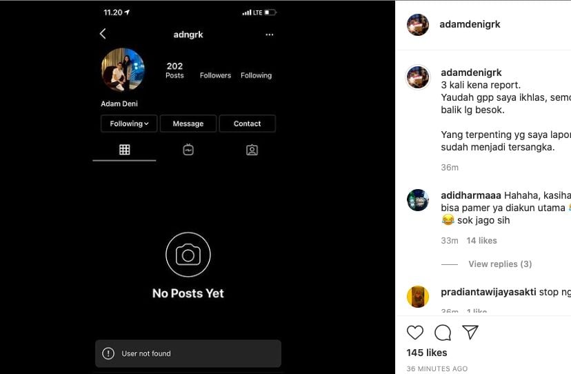 Akun medsos Adam Dani hilang [Instagram]