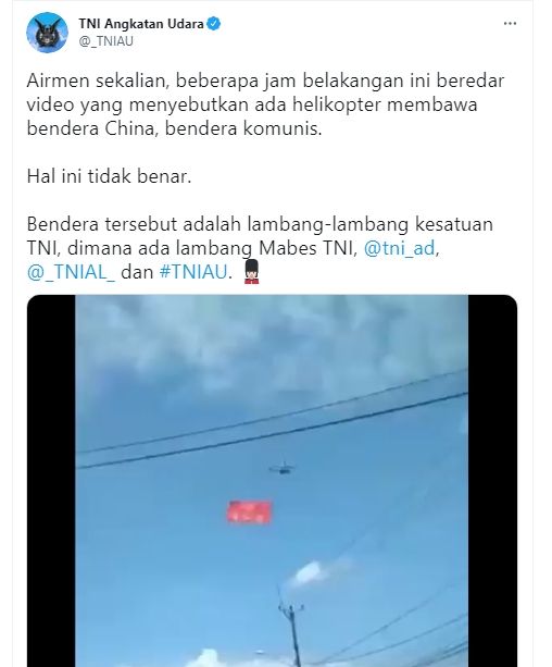  Helikopter Kibarkan Bendera Cina di Kota Malang (Turnbackhoax.id)