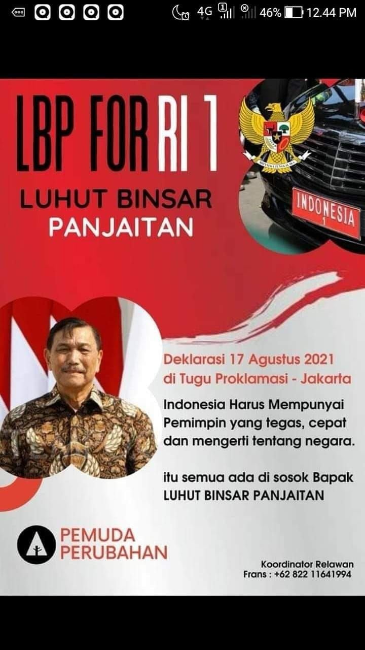 beredar flyer atau poster acara untuk mendeklarasikan Menko Marves RI Luhut Binsar Pandjaitan (LBP) untuk jadi presiden RI. (tangkap layar/ist)