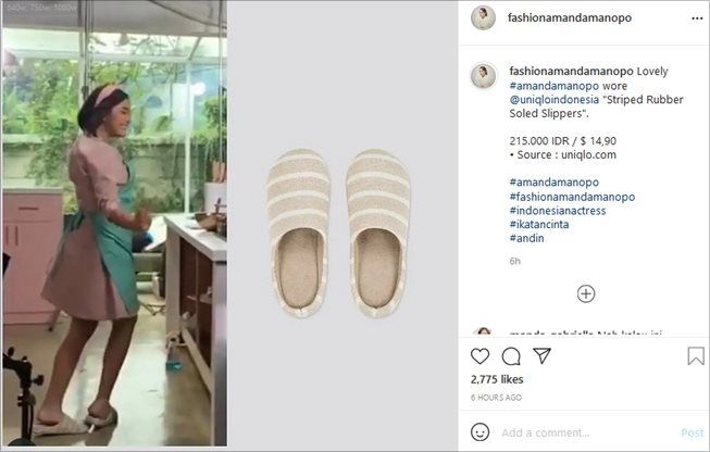 Amanda Manopo pakai sandal murah meriah. (Instagram/@fashionamandamanopo)