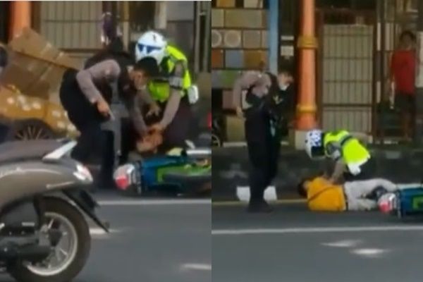 Viral Video Pemotor Kejar-kejaran Sampai Di-Smackdown Polisi di Sukoharjo. (Instagram/@memomedsos)