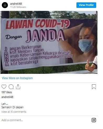 Viral janda diajak lawan COVID-19. Namun janda di sini merupakan singkatan. Ajakan lawan COVID-19 bersama janda itu beredar sebuah spanduk. 