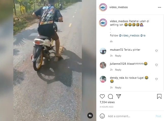 Viral Video Cowok Niat Pamer Ngebut Berakhir Kocak. (Instagram/@video_medsos)