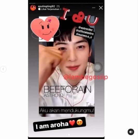 Cha Eun Woo mendukung Ayu Ting Ting (Instagram)
