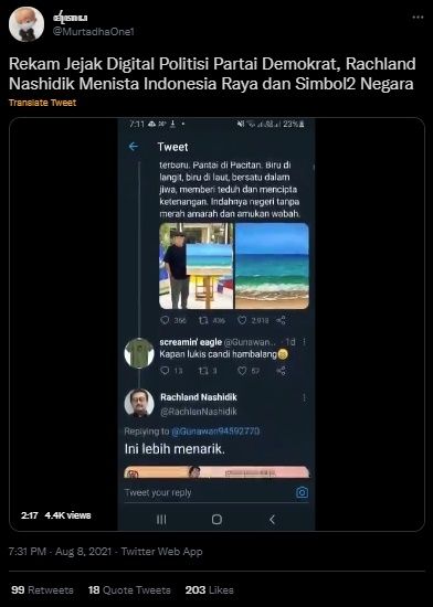Jejak Digital Rachland Nashidik Diduga Menistakan Indonesia Raya. (Twitter/@MurtadhaOne1)