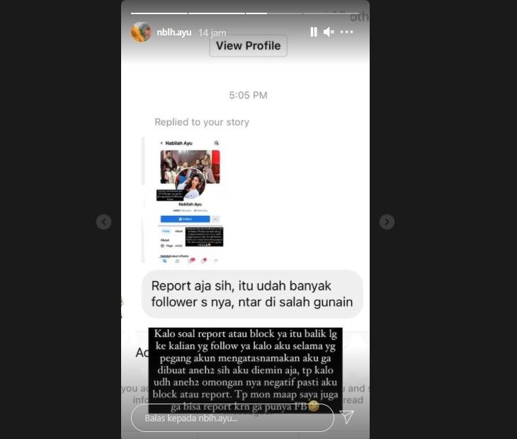 Akun Facebook palsu Nabilah Ayu (Instagram)