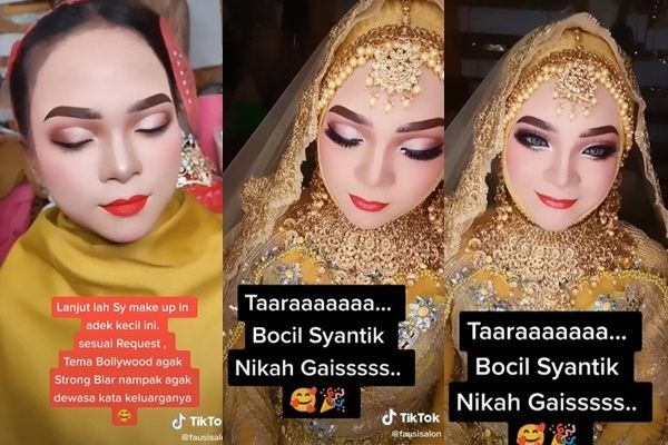 Viral MUA Syok Pengantin Bak Bocil, Alasan Nikah sampai Hasil Make Up Bikin Melongo. (TikTok/@fausisalon)