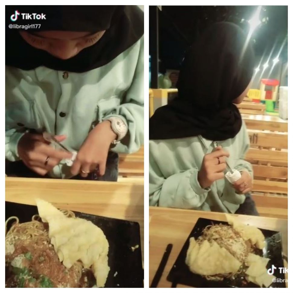 Diam-diam bawa garpu ke restoran (TikTok @libragirl177)