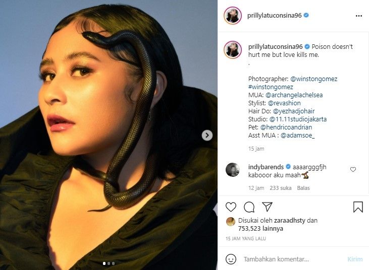 Konsep foto Prilly Latuconsina dengan ular (Instagram)