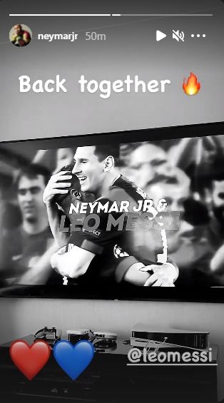 Unggahan Instagram stories Neymar setelah Lionel Messi bergabung dengan Paris Saint-Germain (PSG). [Dok. Instagram @neymarjr]