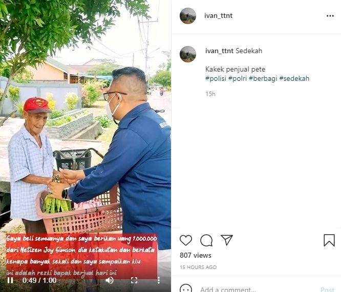 Kakek penjual pete, dagangannya diborong Rp 1 juta. (Instagram/@ivan_ttnt)