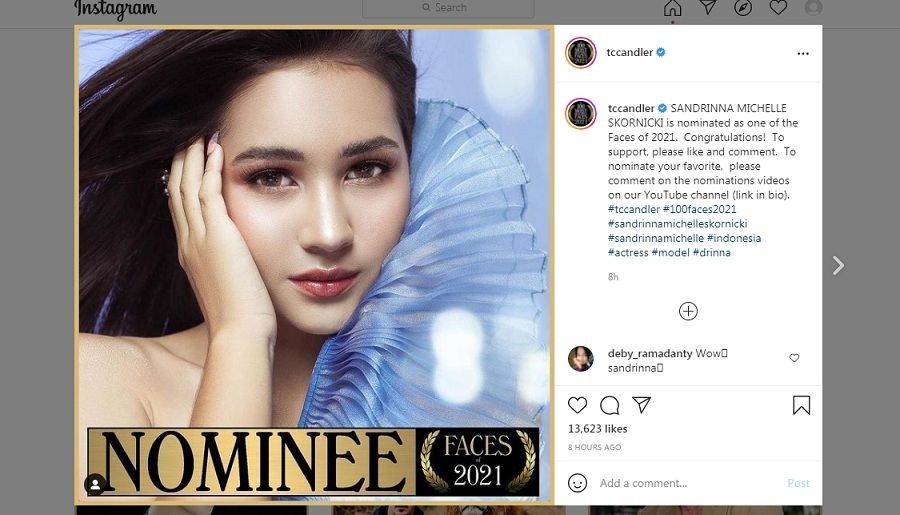 Sandrinna Michelle masuk nominasi TC Candler [Instagram]