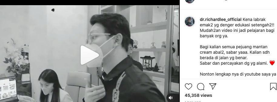 Unggahan dokter Richard Lee dilabrak emak-emak [Instagram]