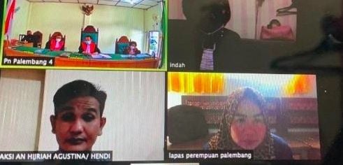 Istri Ateng, Bandar Sabu di Palembang saat disidang virtual [sumselupdate.com]