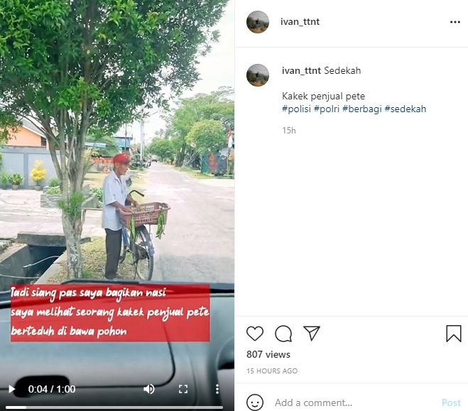 Kakek penjual pete, dagangannya diborong Rp 1 juta. (Instagram/@ivan_ttnt)