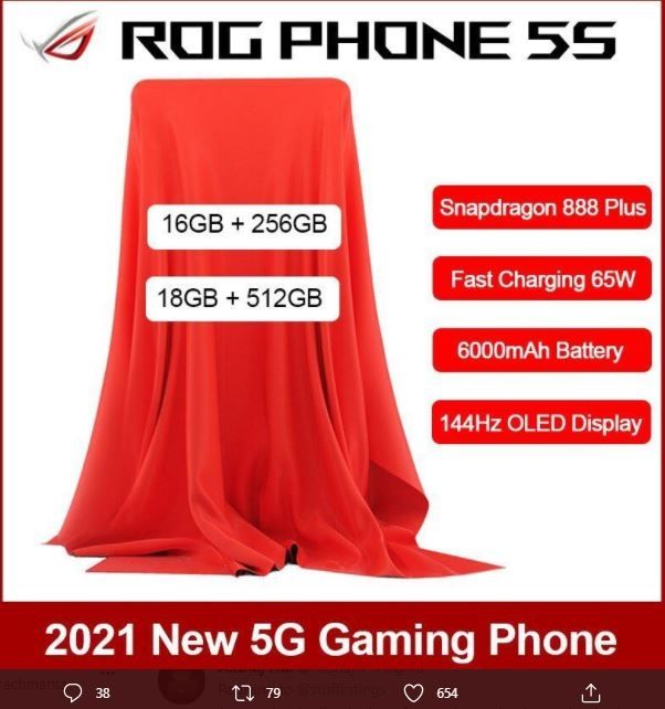 Leaker memberikan bocoran spesifikasi Asus ROG Phone 5s. (Twitter/ stufflistings)