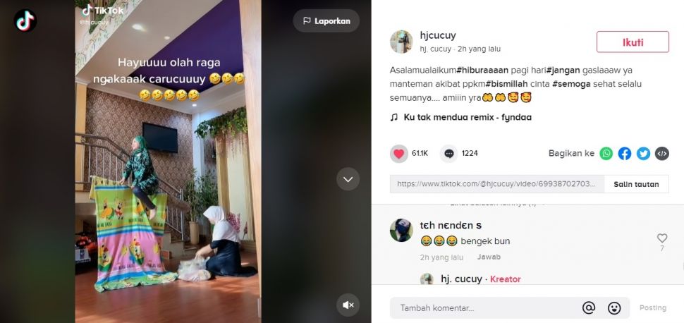 Viral Video Emak-emak Naik Sapu Terbang Karena Gabut PPKM. (TikTok/@hjcucuy)