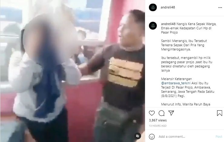 Viral Wanita Paruh Baya Nangis Dipukul Warga Karena Maling. (Instagram/@andreli48)