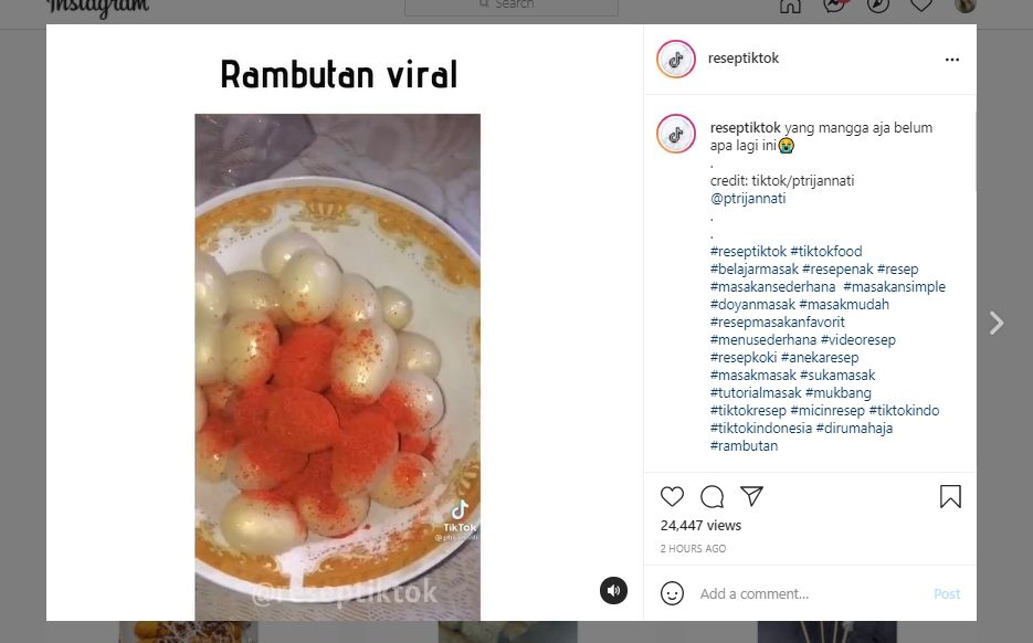 Disulap Jadi Mirip Cimol Pedas, Viral Tren Makan Rambutan Pakai Bubuk Balado. (Instagram/@reseptiktok)