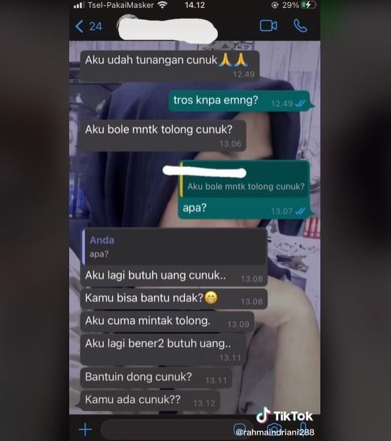 Dapat Chat dari Mantan, Wanita Ini Disuruh Bantu Biaya Nikah (tiktok.com/@rahmaindriani288)