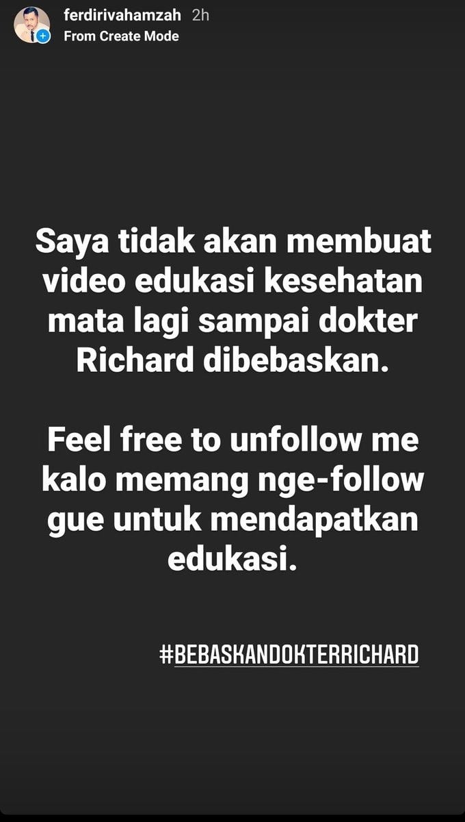 Dukungan Dokter Ferdiriva Hamzah untuk Dokter Richard Lee. [Twitter]