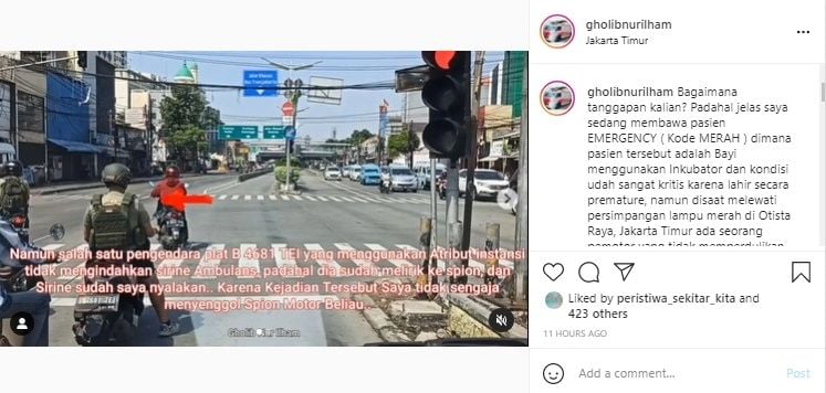 Video Kronologi Ambulans Dicegat Motor Saat Bawa Bayi Kritis Dalam Inkubator. (Instagram/@gholibnurilham)