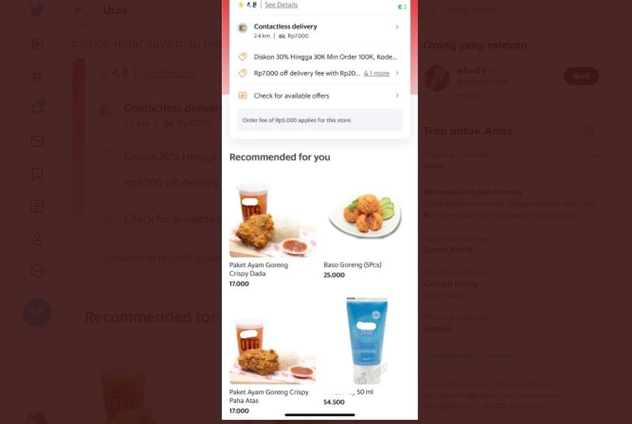 Ada pelumas seks nyelip di menu makanan ojol (Twitter)