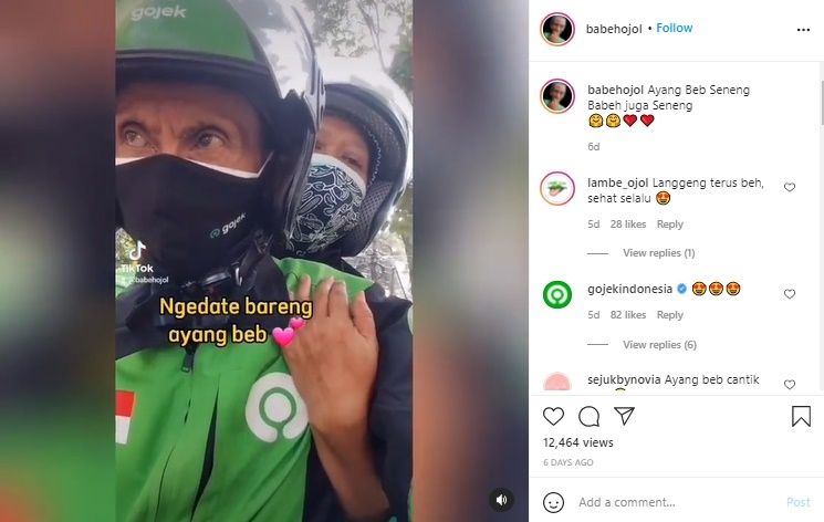 Viral Driver Ojol Lansia Bawa Istri Ngedate Dengan Mesra. (Instagram/@babehojol)