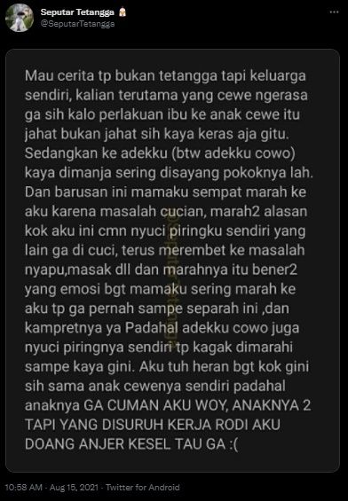 Viral Cewek Ngegas Disuruh Ibu Kerja Rodi. (Twitter/@SeputarTetangga)