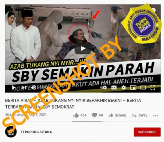 CEK FAKTA Video Kondisi Kesehatan SBY Semakin Parah Karena Kena Azab. (Turnbackhoax.id)