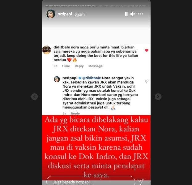 Nora Alexandra diserang penggemar Jerinx SID (Instagram)