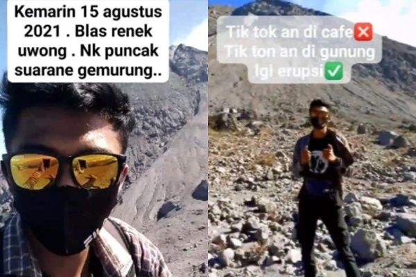 Viral Cowok TikTokan di Puncak Gunung Merapi Jelang Erupsi. (Twitter/@merapi_uncover)