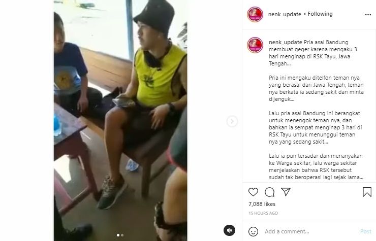 Viral Pria Ngaku Menginap di Rumah Sakit Kosong RSK Tayu. (Instagram/@nenk_update)