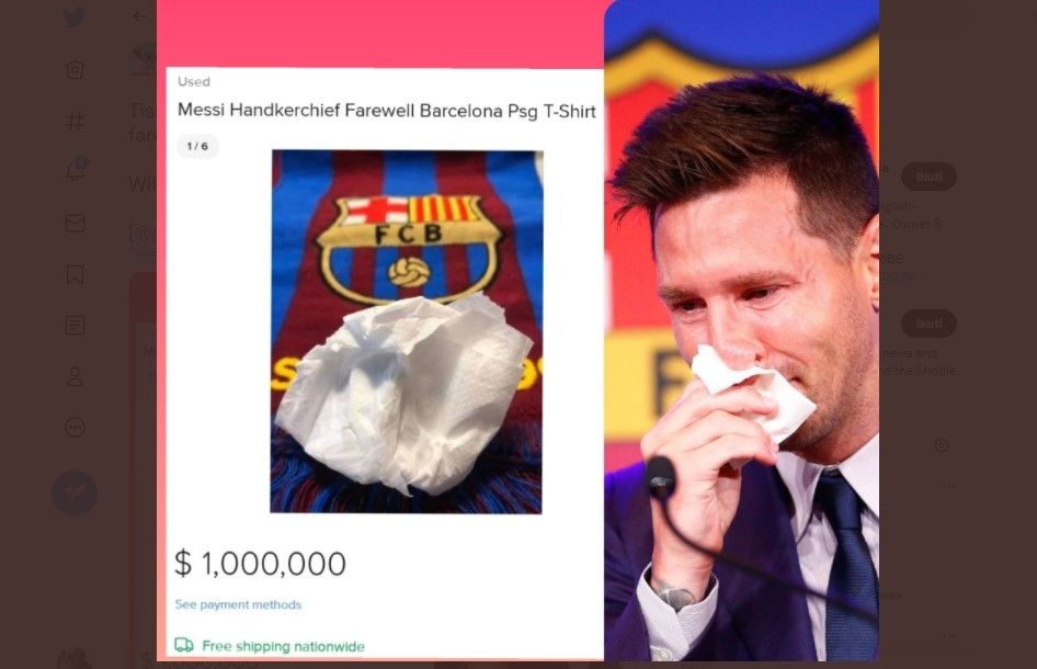 Tisu bekas usap air mata Lionel Messi dijual Rp 14 miliar (ist)