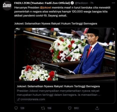 Fadli Zon Kritik Pidato Presiden Jokowi di Sidang Tahunan MPR. (Twitter/fadlizon)