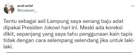Andi Arief cibir baju adat Lampung yang dipakai Jokowi (Twitter/andiarief__)